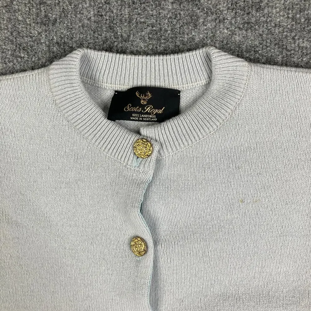 Scots Regal Cardigan Womens‎ L White Lambswool Scotland Gold Button Vintage